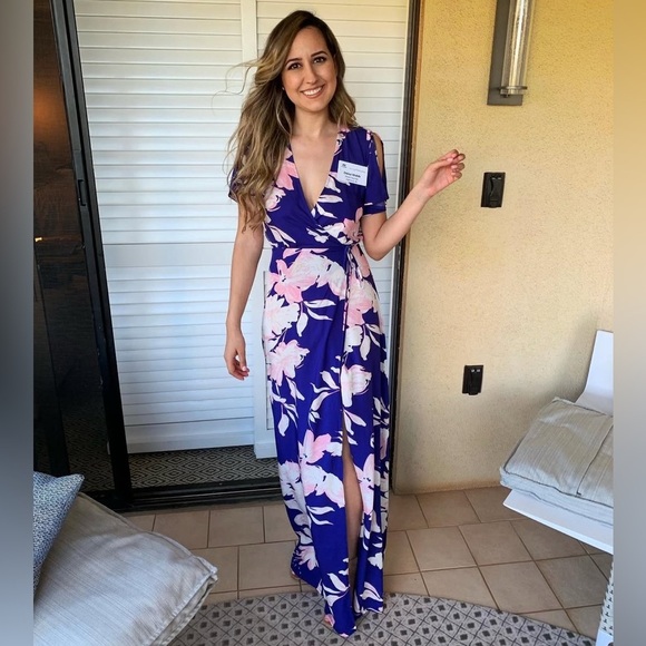 Lulus Azalea Regalia Navy Blue Floral Print Wrap Women's Maxi Dress XS - Picture 4 of 16